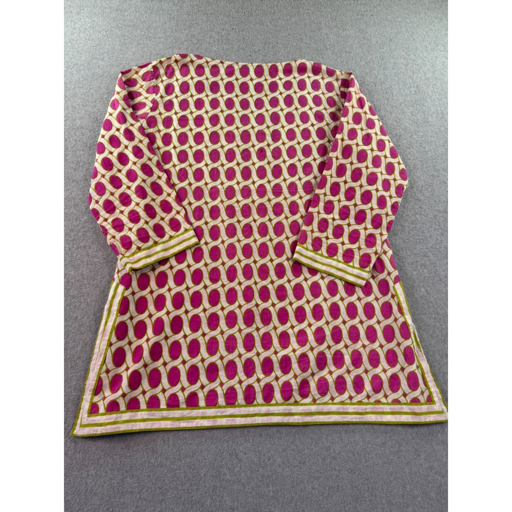 Gretchen Scott Designs Pink Lime Green Geometric Cotton Tunic Top Women Small - Picture 7 of 11